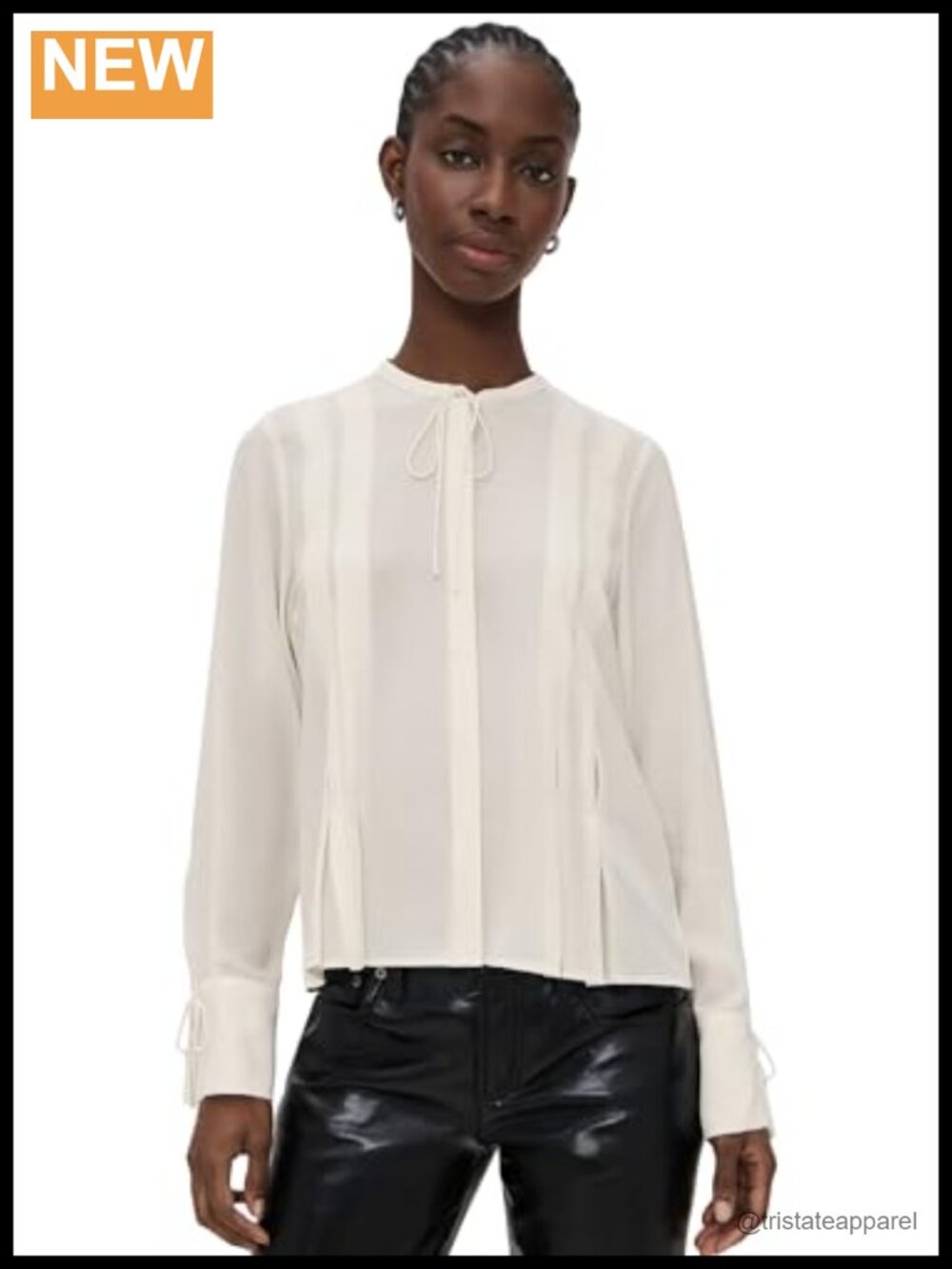 Rag & Bone Arden Pleated Blouse Women's Collared Long Sleeve 100% Polyester